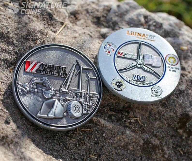 White construction challenge coin